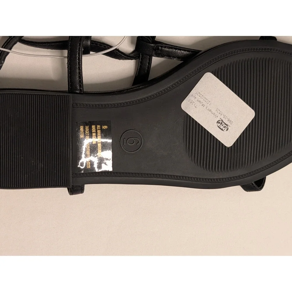 A New Day Mylah Strappy Pointed Toe Flat Sandals Black Memory Foam Womens 6